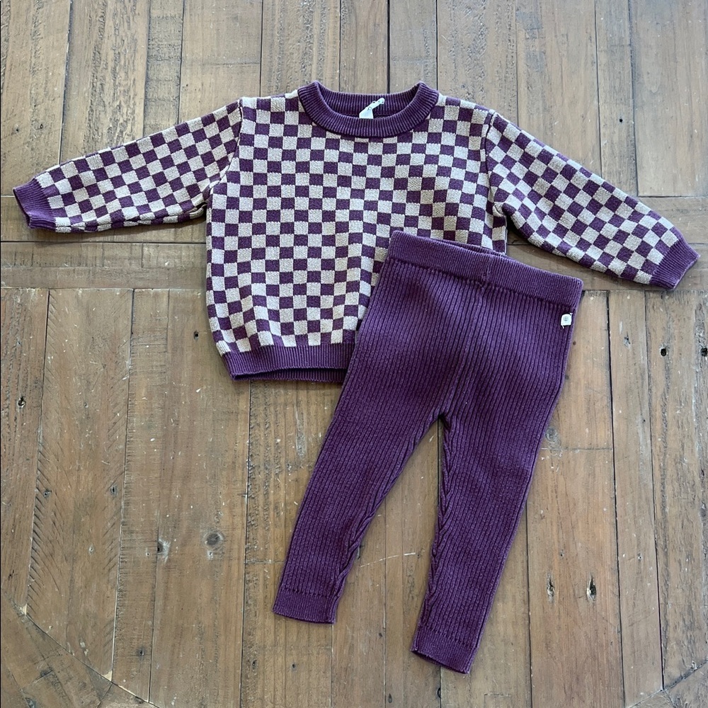 Pippin Knit Purple Checkered Sweater And Leggings Set Kids 12-18 Months